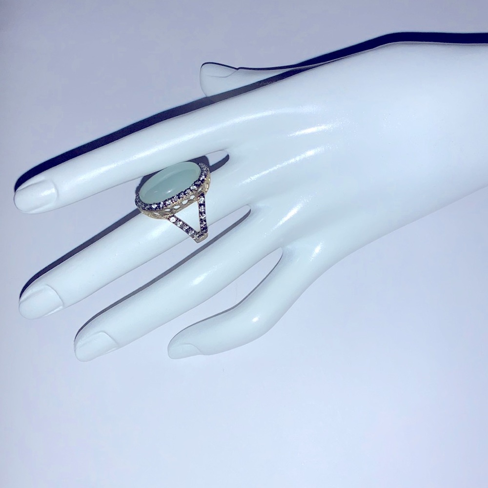 Ring. Chalcedony and Crystal Halo Ring.